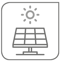 pequeño icono en gris con un pequeño sol en la parte superior y un panel fotovoltaico encima