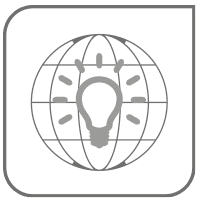 un pequeño icono en gris con el símbolo del mundo y una bombilla en el centro