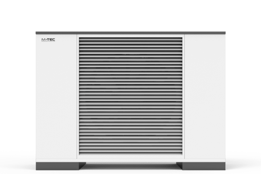 una gran bomba de calor con diseño blanco y gris oscuro